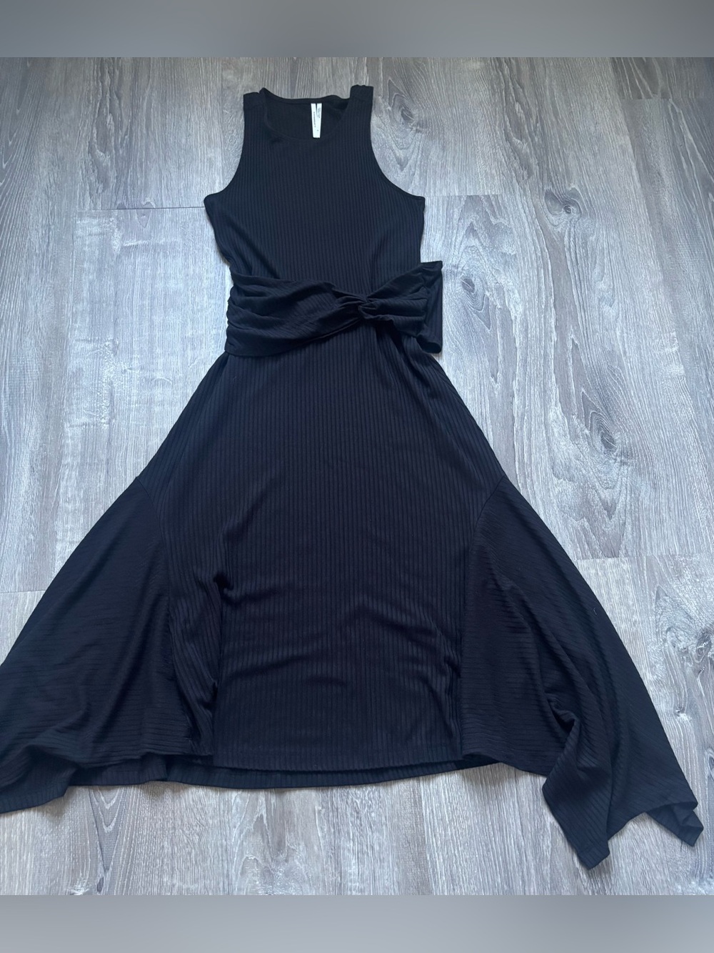 Anthropologie Women’s Ribbed Knit Black Asymmetrical Tie-Waist Dress Size S